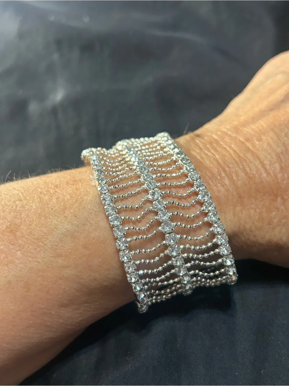 Rhinestone Stretch Bracelet - Sparkling Silver Multi-Row Design